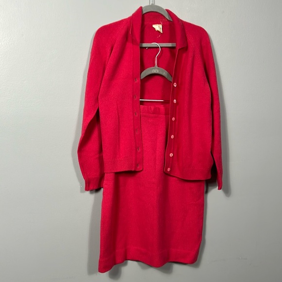 St Michael Shetland Wool Knit Skirt Sweater Set Pink size 12 vintage - Picture 1 of 14